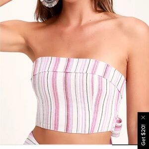 4SI3NNA Daria Striped Tie-Back BOW Strapless Crop Top in Pink Size Small NWOT S